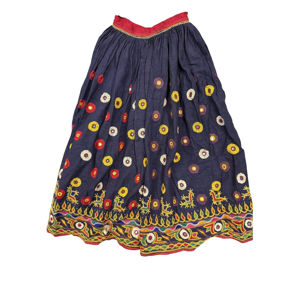 Skirt Womens XS Blue Embroidered Cotton Peasant Full Boho Festival Long Maxi